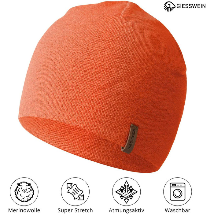 Спортивна шапка Giesswein Merino Cap Gehrenspitze з мериносової вовни, унісекс, неоново-помаранчева, один розмір