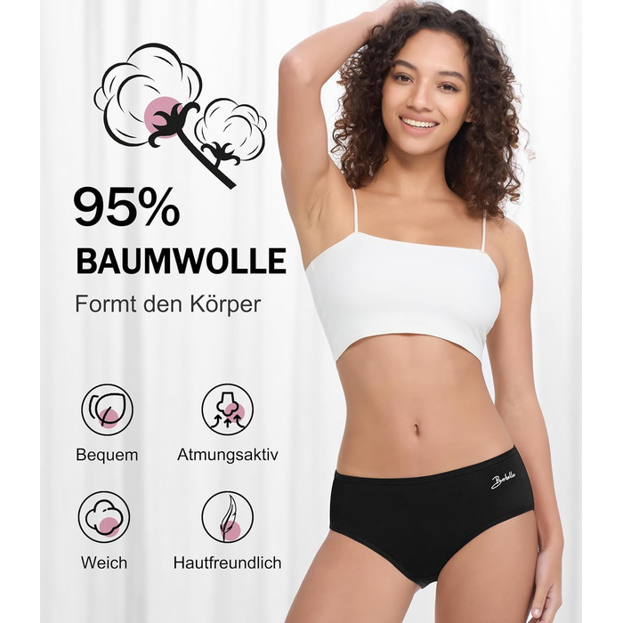 Бобель: 5 трусиків для жінок, бавовна, дихаюча підбірка, комфортні труси, м'які, еластичні (S-XXL) чорного кольору