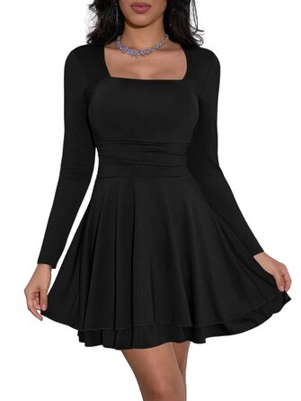 Чорне міні-плаття Cicy Bell з квадратним вирізом та рюшами, XXL