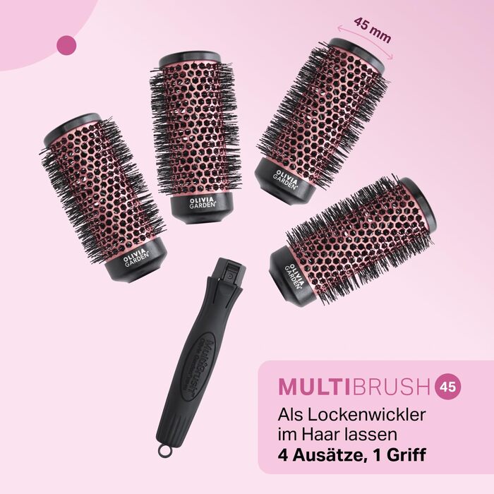 Набір щіток для завивки та об'єму волосся Olivia Garden Multibrush Curlers Kit (4 насадки, знімна ручка), розмір 45 (XS)