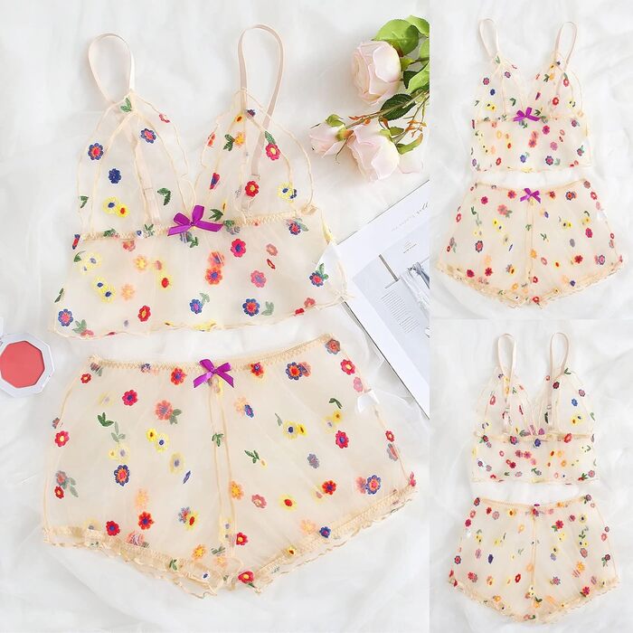 Піжама жіноча коротка з тонкими бретелями, сукня з стрингом, сексуальна спідня білизна, комплект з бюстгальтером пуш-ап та стрингами