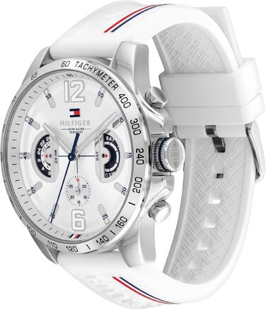 Чоловічий багатофункціональний кварцовий годинник Tommy Hilfiger білого кольору з силіконовим ремінцем, водонепроникність 5ATM