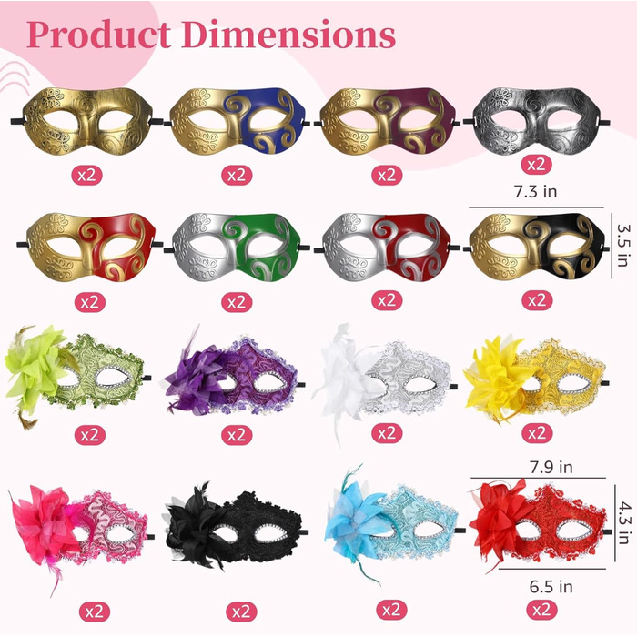 Маски для обличчя для пар з пір'ям та стразами, напівмаска, стрічки для свят та вечірок, 32 шт.