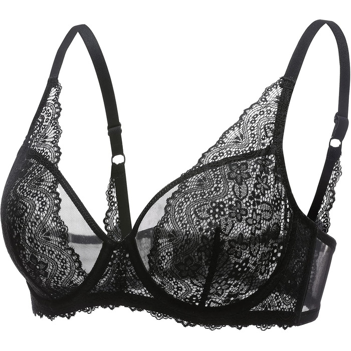 DOBREVA: чорний бюстгальтер з мереживом з кісточками, ефект мінімайзер, великі розміри, сексуальний, з глибоким вирізом, 85E