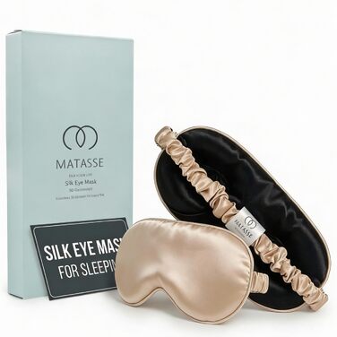 Шовкова маска для сну MATASSE 3D з натурального шовку mulberry 22 момме, анатомічна маска для очей для жінок та чоловіків, італійський дизайн, колір: шампань