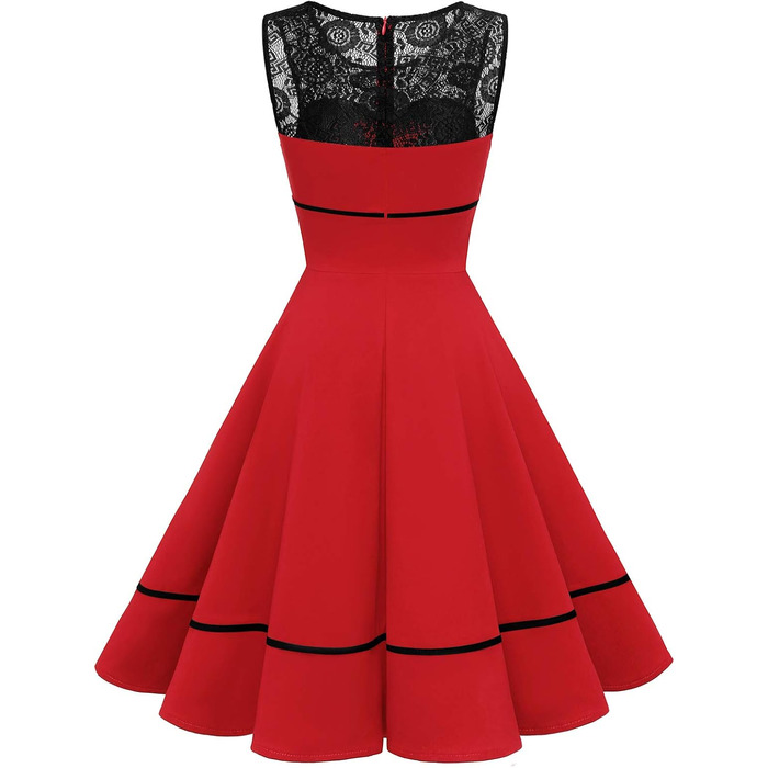 Сукня коктейльна жіноча Bbonlinedress Rockabilly червона, 50-ті, мереживна, з фалдами, без рукавів, з круглим вирізом, розмір XL