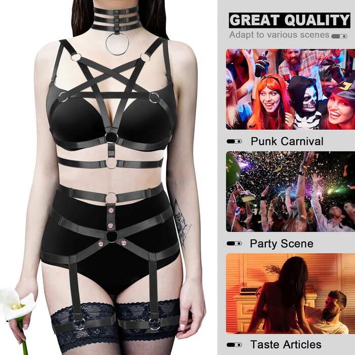Жіночий корсет-нагрудник з мереживом у стилі панк, повна сітка, чорний. Комплект спідньої білизни з ремінцями, поясом та стрінгами. Ідеально для вечірок, фестивалів та тематичних заходів у стилі готика та раве.
