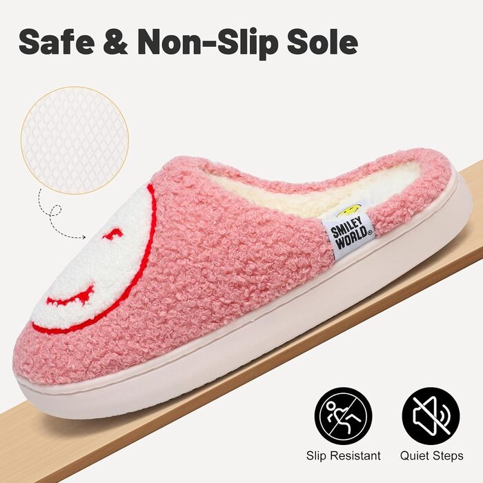 Зимові домашні капці SMILEYWORLD® з ефектом пам'яті Memory Foam, м'які плюшеві пантофлі для жінок та чоловіків, біло-рожеві, розмір 38/39 EU
