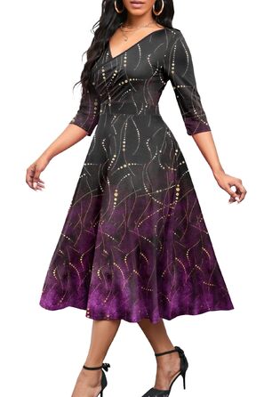Сукня Noder Daenkleid вільного крою з запахом, чорна геометрична, A-силует, 3/4 рукав, для вечірки, коктейлю, весілля (XXL)