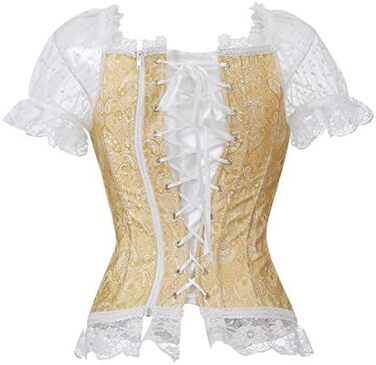 Корсет топ бюстєль для жінок, повні розміри, атлас, квіткова мереживо, шнуровка, білий, артикул 2550 (S, 8108Gelb)