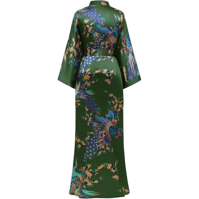 Халат жіночий шовковий, максі, літній, з квітковим принтом, кімоно, довгий, для дому, вечірки, універсальний розмір, бронзово-зелений