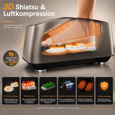 Масажер для ніг Mountrax Shiatsu з підігрівом до 55°C від п'яткової шпори та плантарного фасціїту, матовий сіро-сталевий
