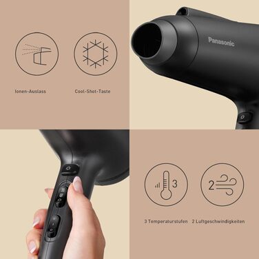 Фен для волосся Panasonic EH-NE85-K825 Fast Dry Serie, 2300 Вт, іонізація, з концентратором та режимом захисту від перегріву, чорний