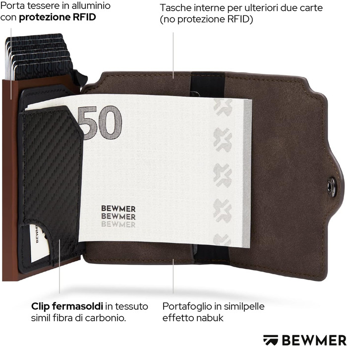 Преміум картхолдер BEWMER — тонкий гаманець для карт з RFID-захистом для жінок та чоловіків, коричневий