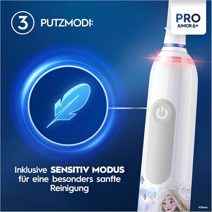 Дитяча електрична зубна щітка Oral-B Pro Junior Frozen, фіолетова — для дітей від 6 років, 3 режими чищення, м'яка насадка в комплекті