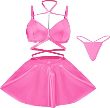 Костюм Evelife Daen: Сукня з еластичної шкіри, бюстгальтер Push Up, сет для вечірок та клубів (Рожевий, M)