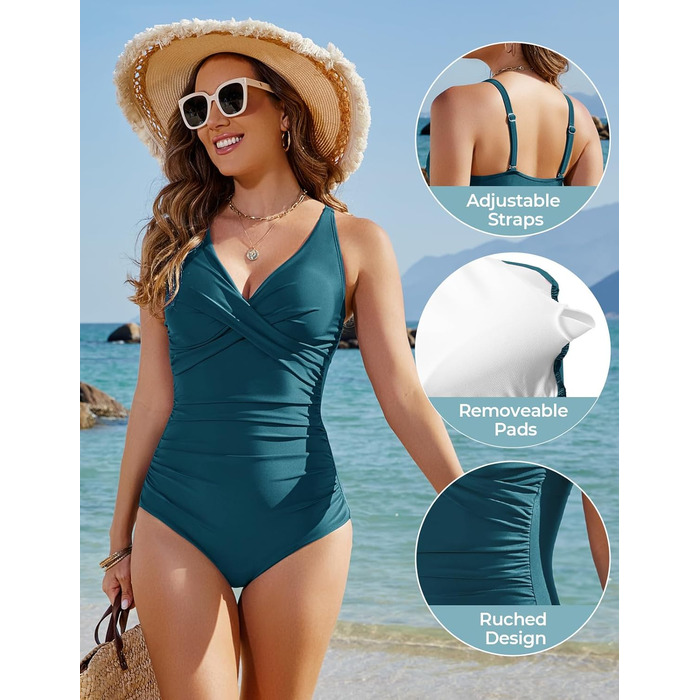 Купальник жіночий цілісний Tuopuda Badeanzug з вирізом Push Up, суцільний, для живота, ретро, великі розміри (Pfauenblau, XL)