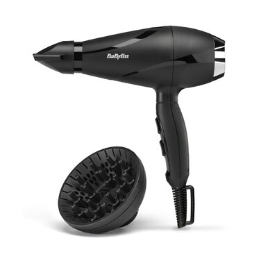 Фен для волосся BaByliss Shine Pro 2200 (6713DE) 2200Вт, іонізація, антифриз-ефект, з дифузором та концентратором, чорний, Made in Italy