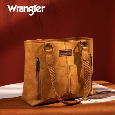 Жіноча сумка-шопер Wrangler у вестерн-стилі з ефектом потертості, плетена сумка через плече з кількома відділеннями, світло-коричнева