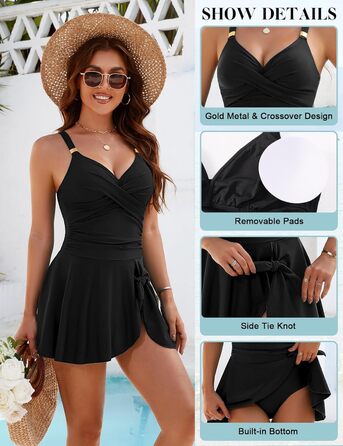 Елегантний купальник для жінок Badeanzug Damen, цілісний, з драпіруванням, приховує животик, V-подібний виріз з пуш-ап чашечками, плаття-купальник Swimdress, чорний, розмір L