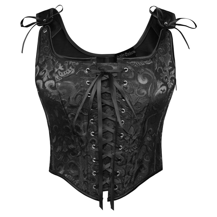 Корсет-жилет Steampunk SCARLET DARKNESS чорного кольору з мереживом, середньовічний стиль, розмір 38, жаккард