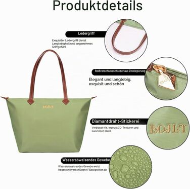 Жіноча сумка-шопер Tote Bag великого розміру, водонепроникна нейлонова сумка на плече з блискавкою, складана легка сумка для роботи, навчання, покупок та подорожей (Авокадо Зелений)