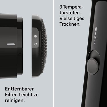 Фен для волосся Braun HD1.5 BRHD150E, 1800 Вт, компактний дорожній фен зі стилізуючою насадкою, 3 рівні температури та швидкості, чорний