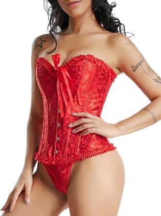 Корсетний топ SLIMBELLE для повного бюсту: готичний корсет з мереживом та шнурівкою, бюстгальтер-корсет, Tanga (L, Бордовий)