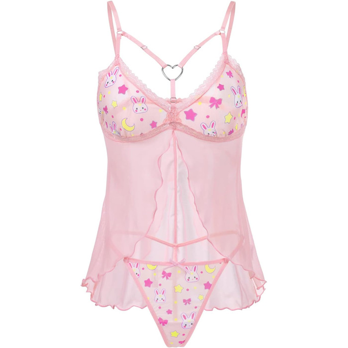 Нічна сорочка Babydoll з мереживом LittleForBig для жінок (3XL, рожева, з шлейкою)