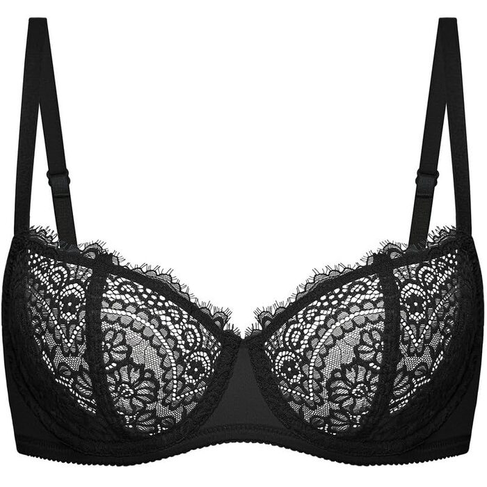 Балконний бюстгальтер Deyllo з пуш-ап та кісточками, мереживний Dirndl, великі розміри, м'які чашки, Bralette, глибокий виріз, чорний, 90B