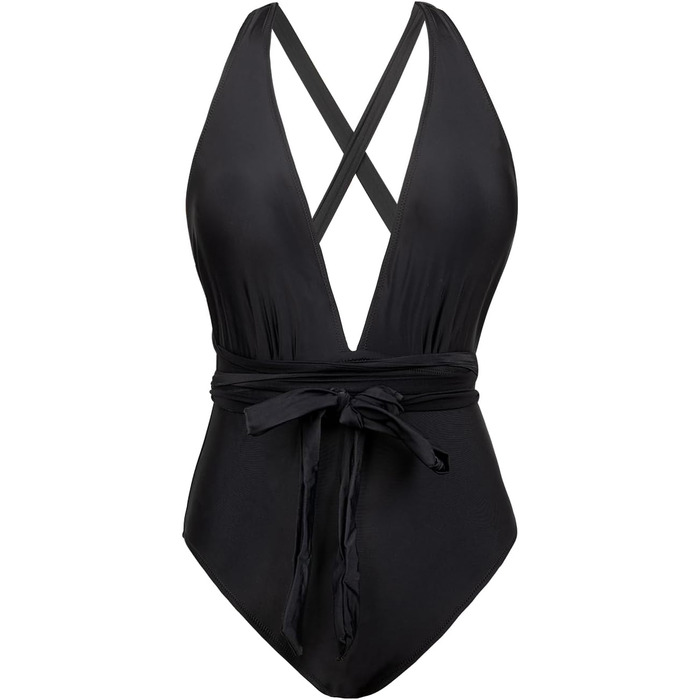 Купальник CUPSHE жіночий монокіні, глибокий V-подібний виріз, однотонний, чорний, розмір M