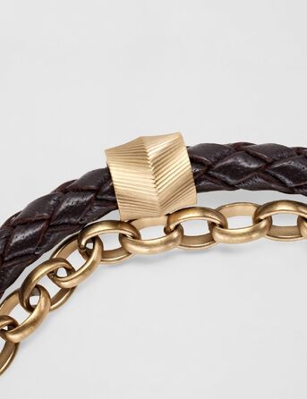 Чоловічий браслет Fossil Casual Texture зі шкіри та нержавіючої сталі, коричневий з золотом