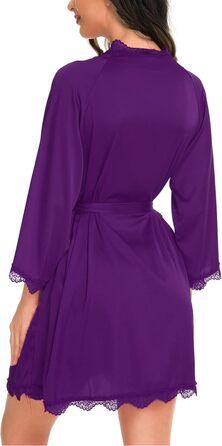 Шовковий халат-кімоно Aranei для вечірнього образу: короткий, з V-подібним вирізом та поясом (S, фіолетовий)