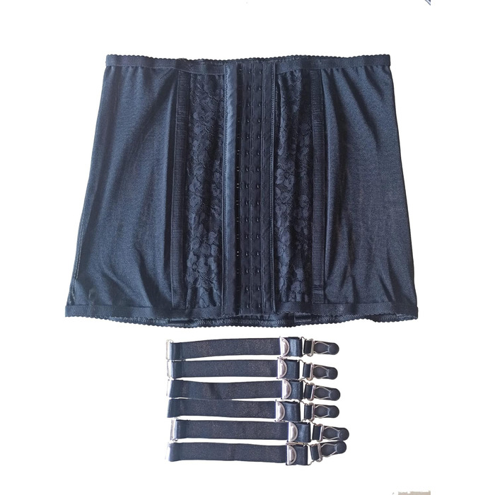 Корсет Daen з високою талією, металева пряжка, знімний мереживний декор, спідня білизна, 6 кілець, стрінг-пояс (Чорний, M)