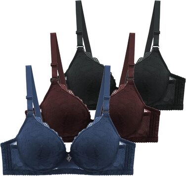 3 шт. комплект класичних мереживних бюстгальтерів BHS для жінок з кісточками, спортивний пуш-ап, регульований бюст, комфортний, безшовний комплект, з м'якими вставками, жіночий, сексуальний, для тренувань, сну, спідньої білизни (D04# Класичні мереживні бю