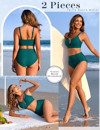 БІКІНІ Daen Set Push Up Висока Талія Бандо, Знімне Шовкове Роздільне Пляжне Одягнення для Жінок (Турквіс, XL)