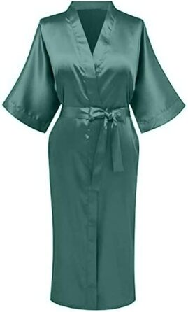 Кімно для жінок з атласу, халат для весілля, дружок нареченої, нічна сорочка, розміри 36-52 (44-46, темно-зелений)