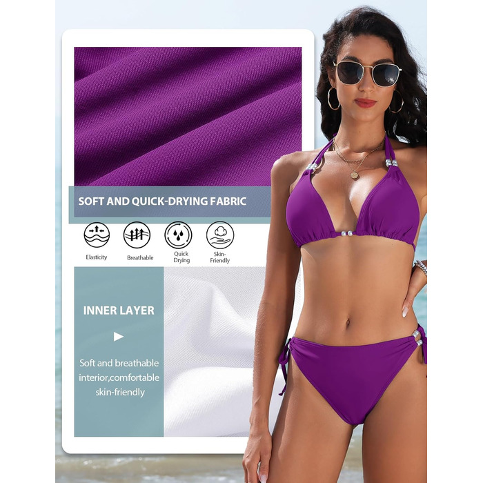 Бікіні жіночий Triange Bikini Set Lila XL - Сексуальний стрінг, суцільний купальник з push-up, з перлами
