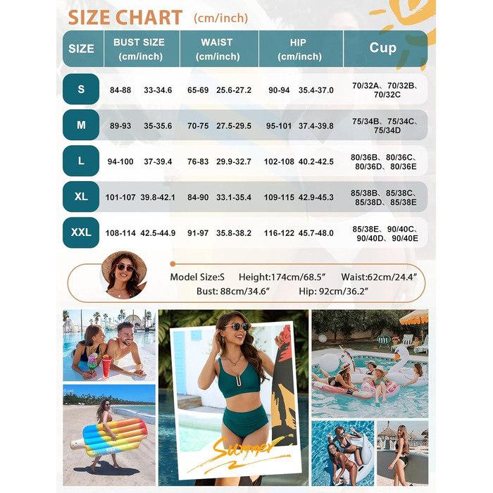 БІКІНІ Daen Set Push Up Висока Талія Бандо, Знімне Шовкове Роздільне Пляжне Одягнення для Жінок (Турквіс, XL)