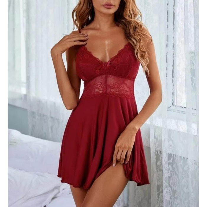 Нічна сорочка KNDSSMY великих розмірів, червона, мереживо, сатин, V-подібний виріз, на тонких бретелях, прозора, для вечірки, весільна