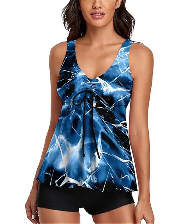 Танкіні жіночий купальник з високою талією, шорти, push-up, блакитний, XL