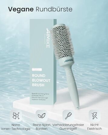 Кругла щітка для волосся AIMIKE NaturaVol 43 мм для об'єму та гладкості, брашинг для фену для середнього волосся та м'яких хвиль, фіолетова