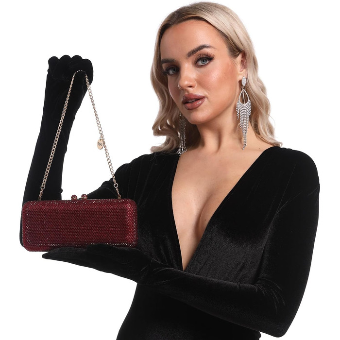 Жіночий вечірній клатч Boutique De FGG з кристалами та стразами для весіль та вечірок, міні-сумка бордового кольору