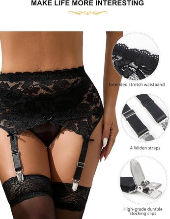 Жіночі мереживні стрінги-стрічки з квітковим принтом, для стегон, 4 ремінці, металевий кліп, великі розміри, сексуальні мереживні стрінги 16-18, чорний #стрінги та панчохи