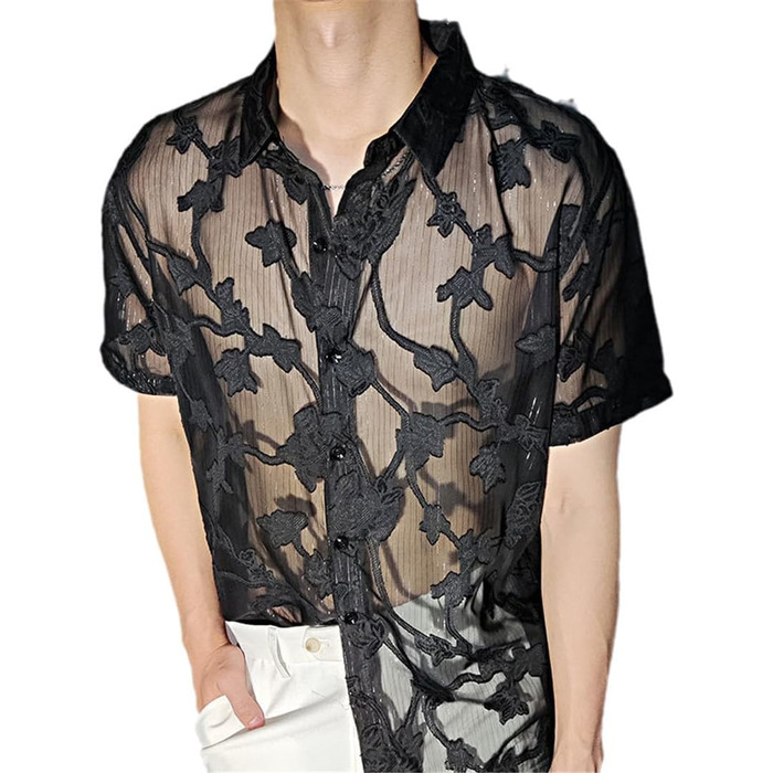 Прозора сорочка з коротким рукавом для чоловіків Yeuyyben, клубна сорочка, розмір EU S-M (65-72KG)