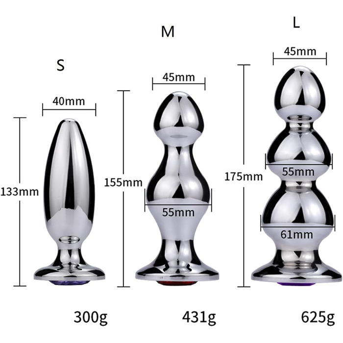 Анальний масажер Qodpxxi 3 Stile Extra Lang з металу з діамантовою основою. Стимуляція G-точки, масаж простати. Іграшки для дорослих, унісекс.