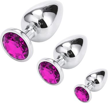 Набір анальних пробок Klein Medium Groß з металу: Butt Plug з кристалами та діамантами, темно-фіолетовий