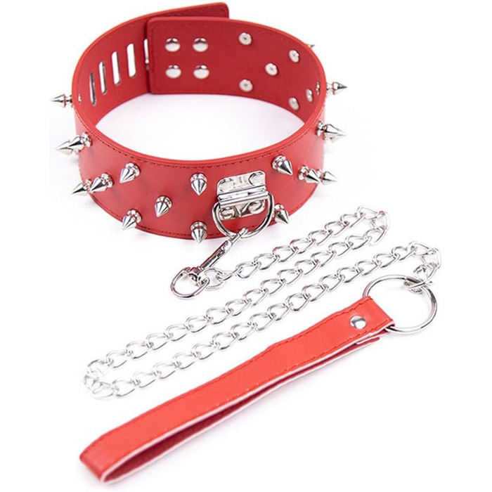 Нашийник для дорослих з ланцюгом: шкіряний комплект для БДСМ-ігор та косплею (червоний)