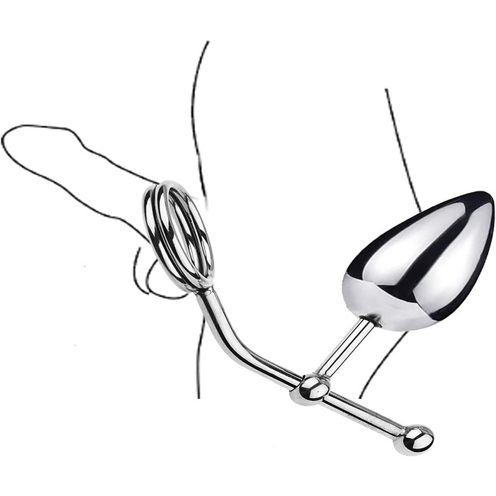 Анальний гачок з кільцями для яєчок, металевий, для БДСМ, з кільцем для статевого члена, з анальним штекером, для чоловіків, S+M+L