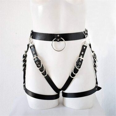 Жіноча тілоланцюжок з PU шкіри, регульований пояс, набір для ніг, кільце на стегнах, стильний ремінь, тісний пояс, тілоланцюжок, тісний пояс, ланцюжок для талії (чорний, універсальний розмір)
